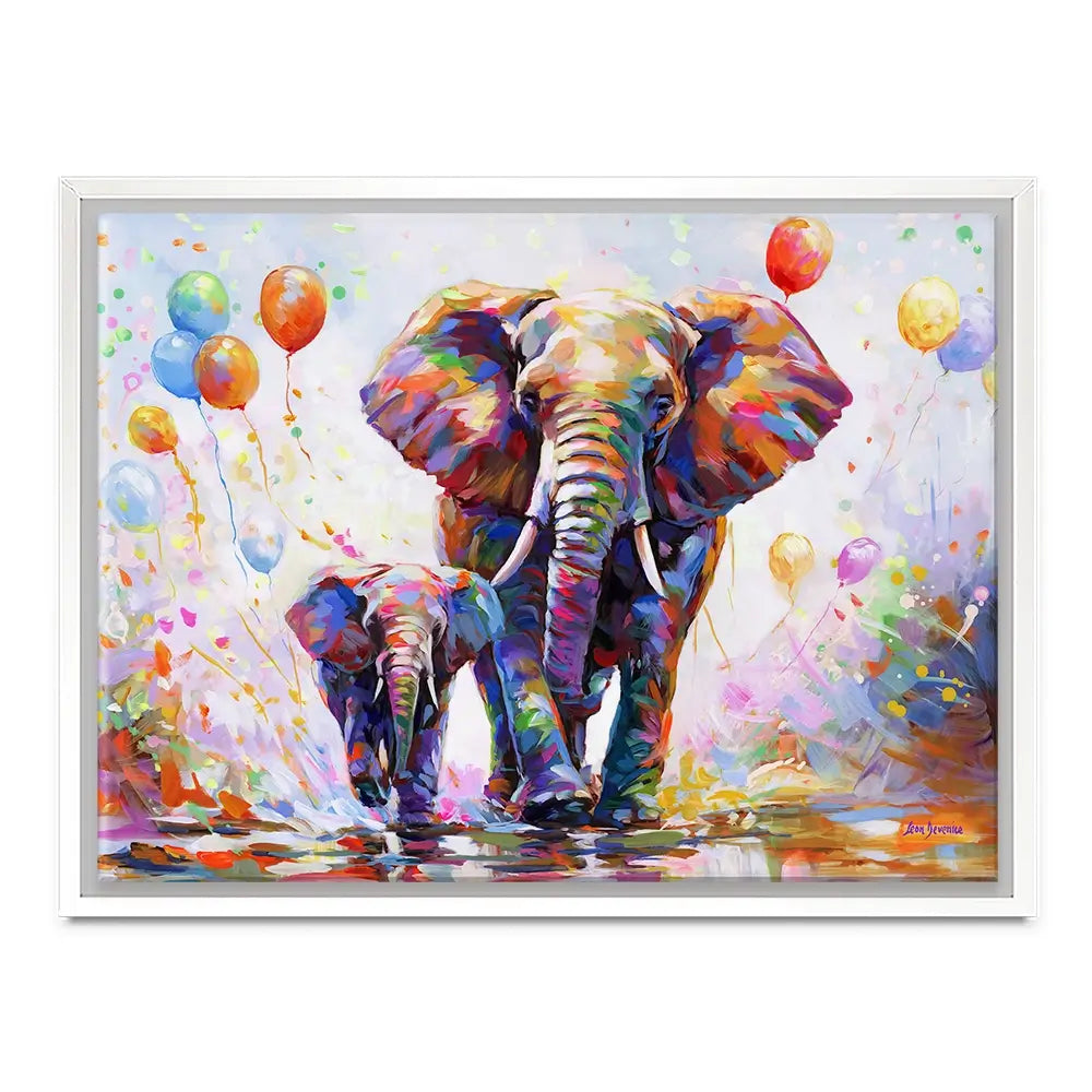 Elephants Colourful Celebration Canvas Print Elephants Colourful Celebration Canvas Print wall art product Leon Devenice