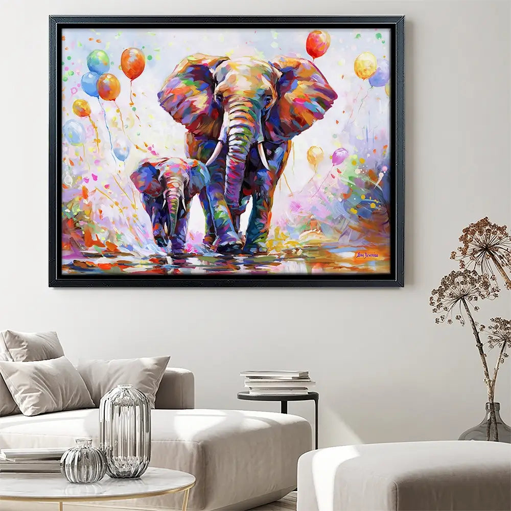 Elephants Colourful Celebration Canvas Print Elephants Colourful Celebration Canvas Print wall art product Leon Devenice