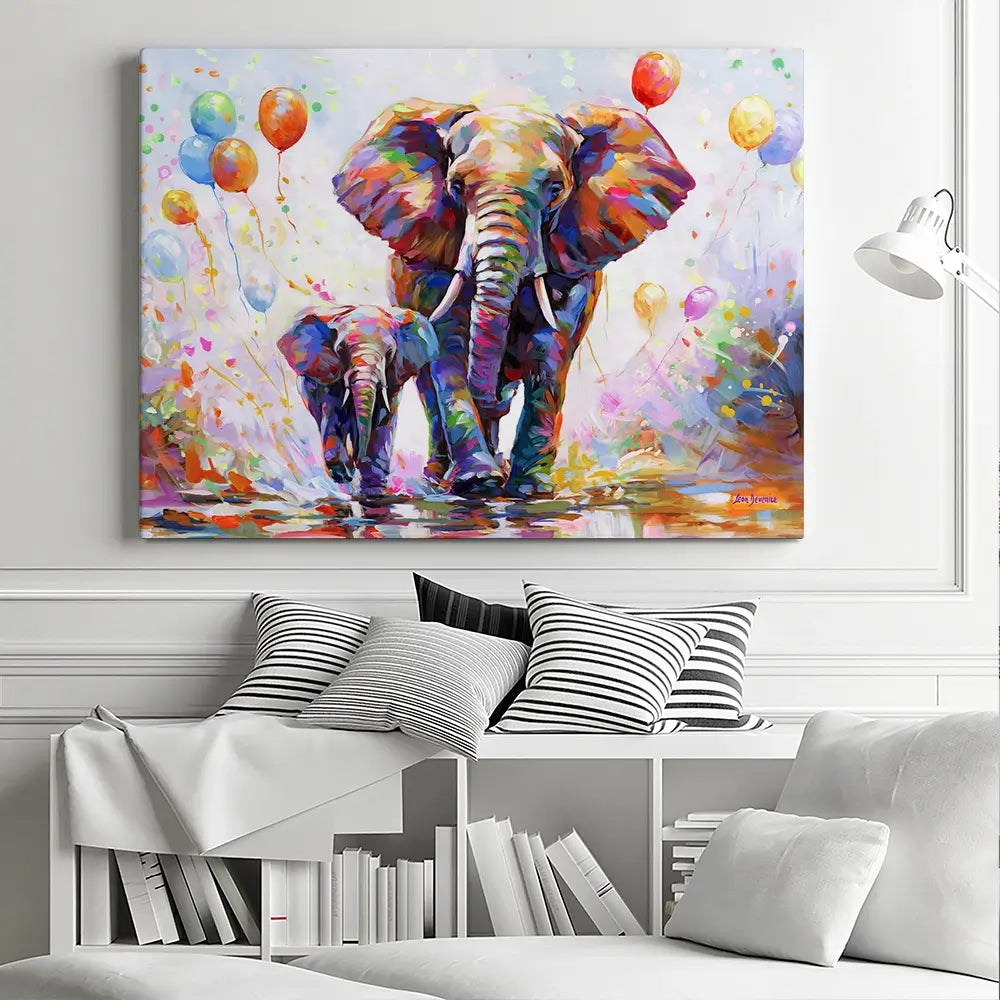 Elephants Colourful Celebration Canvas Print Elephants Colourful Celebration Canvas Print wall art product Leon Devenice