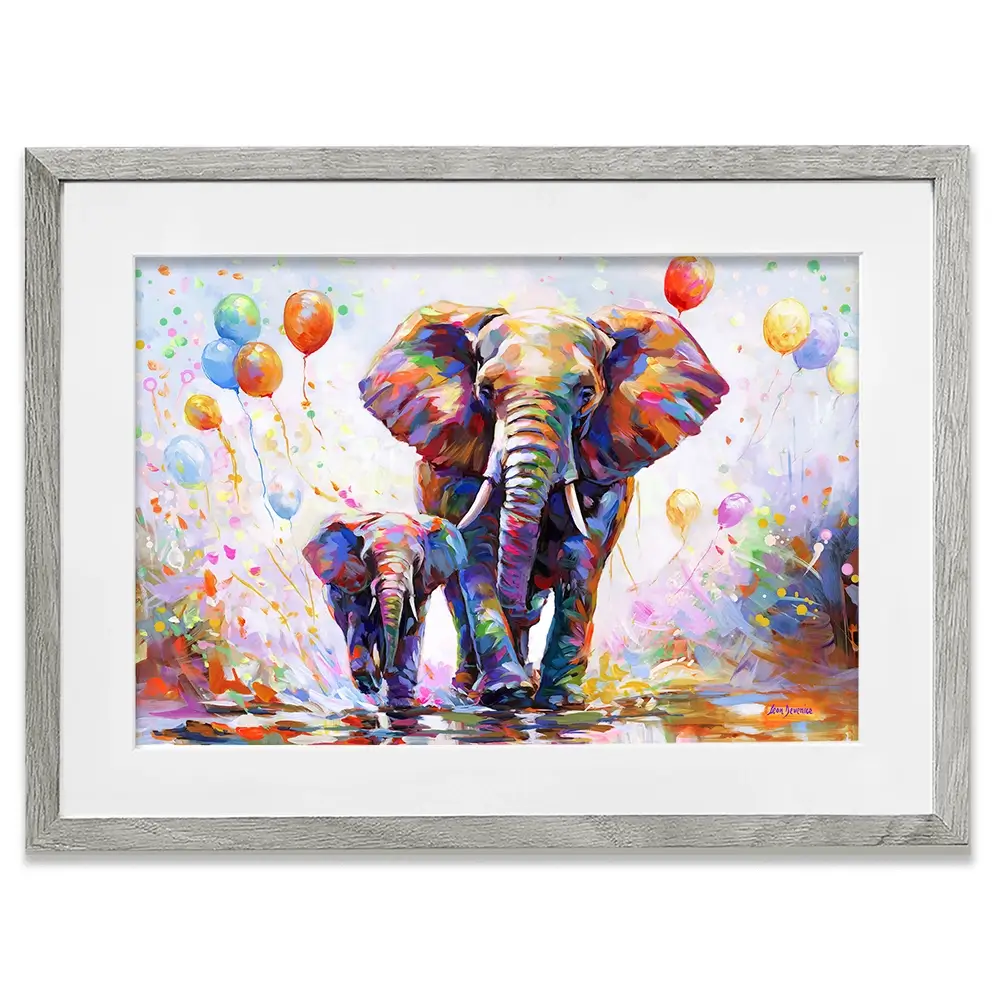 Elephants Colourful Celebration Framed Art Print Elephants Colourful Celebration Framed Art Print wall art product Leon Devenice