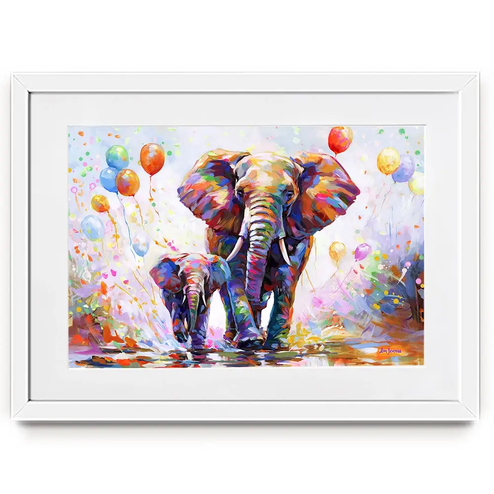 Elephants Colourful Celebration Framed Art Print Elephants Colourful Celebration Framed Art Print wall art product Leon Devenice