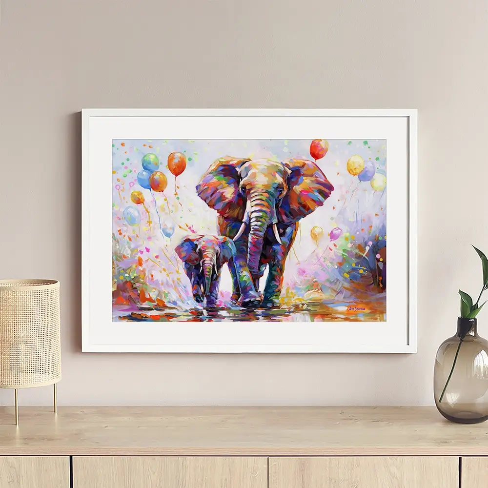 Elephants Colourful Celebration Framed Art Print Elephants Colourful Celebration Framed Art Print wall art product Leon Devenice