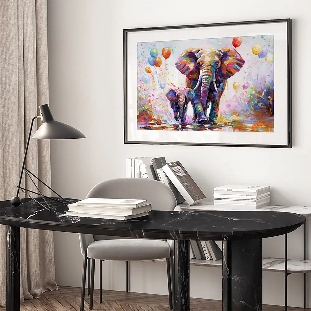 Elephants Colourful Celebration Framed Art Print Elephants Colourful Celebration Framed Art Print wall art product Leon Devenice