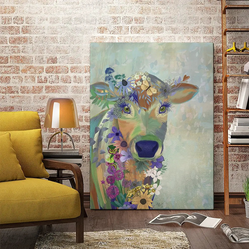 Fantastic Florals Cow Canvas Print Fantastic Florals Cow Canvas Print wall art product Fab Funky