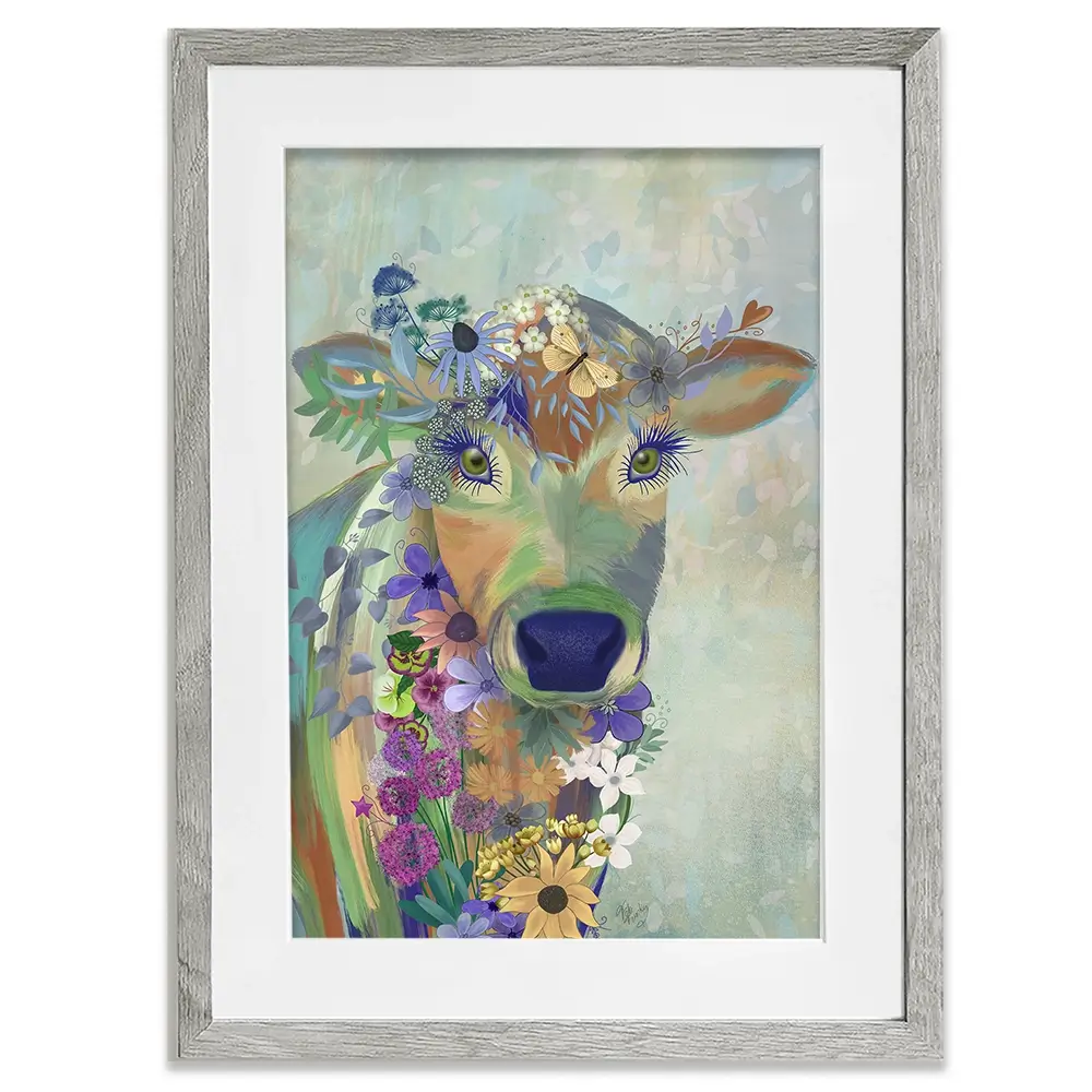 Fantastic Florals Cow Framed Art Print Fantastic Florals Cow Framed Art Print wall art product Fab Funky