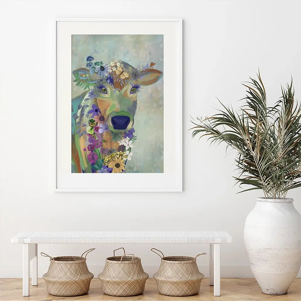 Fantastic Florals Cow Framed Art Print Fantastic Florals Cow Framed Art Print wall art product Fab Funky