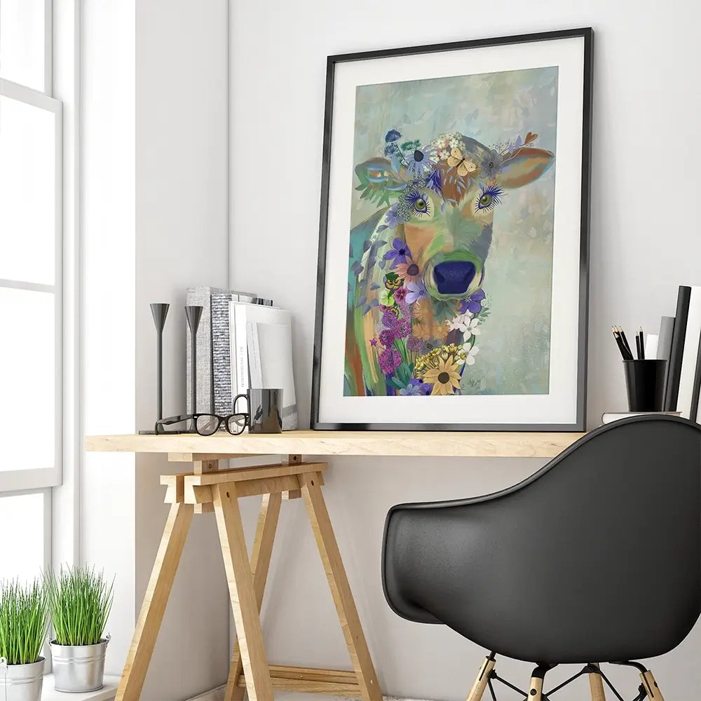 Fantastic Florals Cow Framed Art Print Fantastic Florals Cow Framed Art Print wall art product Fab Funky