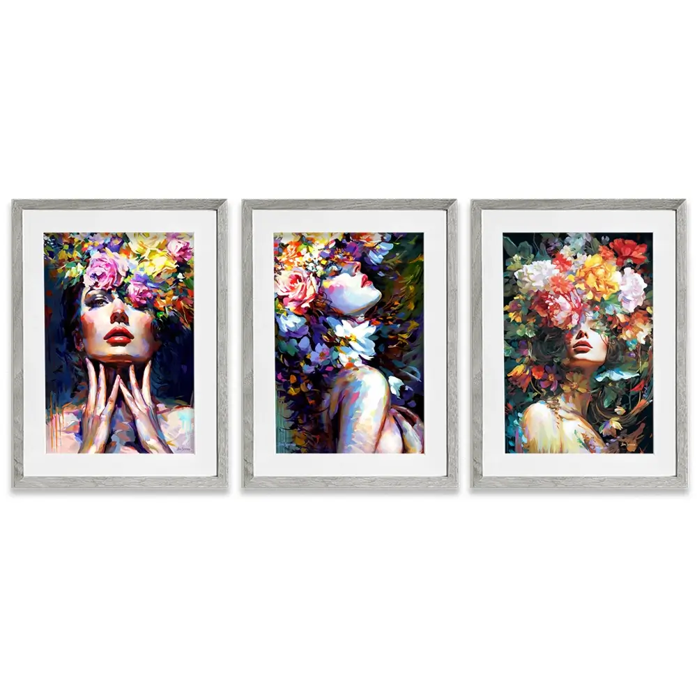 Female Florals Framed Art Print Trio Female Florals Framed Art Print Trio wall art product Leon Devenice