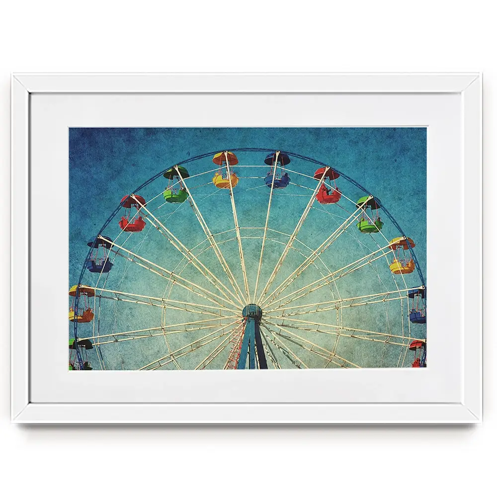 Ferris Wheel Against Blue Sky Framed Art Print Ferris Wheel Against Blue Sky Framed Art Print wall art product DarkBird / Shutterstock