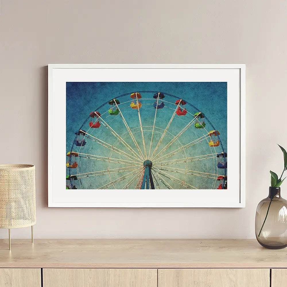 Ferris Wheel Against Blue Sky Framed Art Print Ferris Wheel Against Blue Sky Framed Art Print wall art product DarkBird / Shutterstock