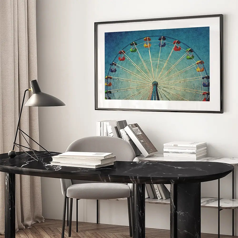 Ferris Wheel Against Blue Sky Framed Art Print Ferris Wheel Against Blue Sky Framed Art Print wall art product DarkBird / Shutterstock