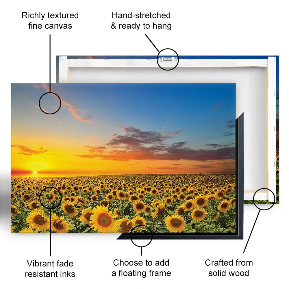Field Of Blooming Sunflowers Canvas Print Field Of Blooming Sunflowers Canvas Print wall art product gornjak / Shutterstock