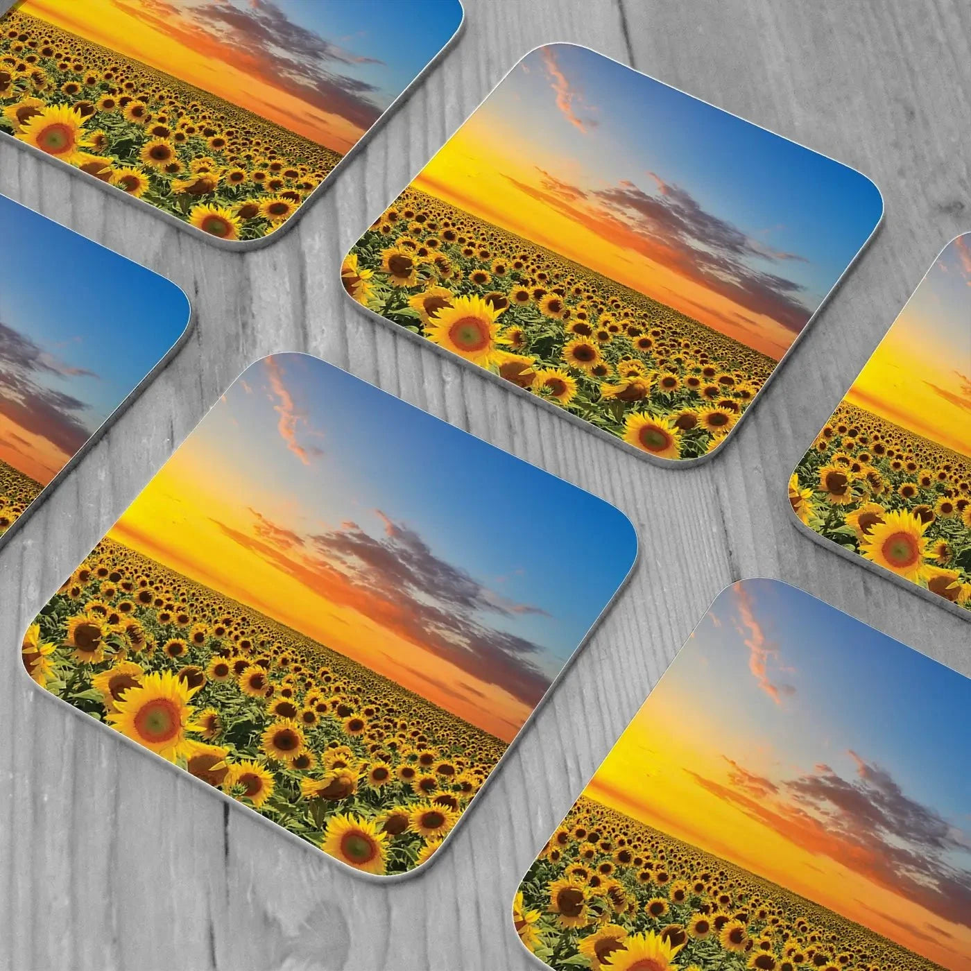 Field Of Blooming Sunflowers Coaster Set Field Of Blooming Sunflowers Coaster Set wall art product gornjak / Shutterstock