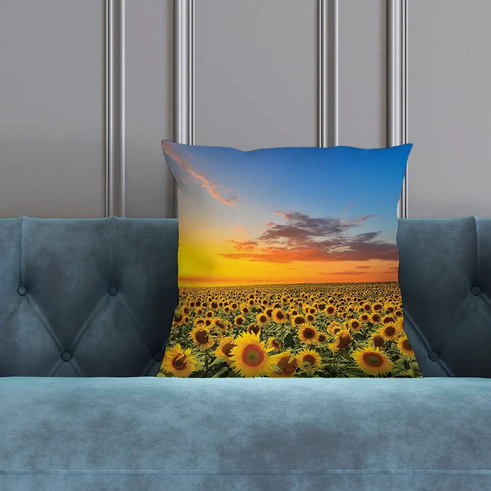 Field Of Blooming Sunflowers Cushion Field Of Blooming Sunflowers Cushion wall art product gornjak / Shutterstock