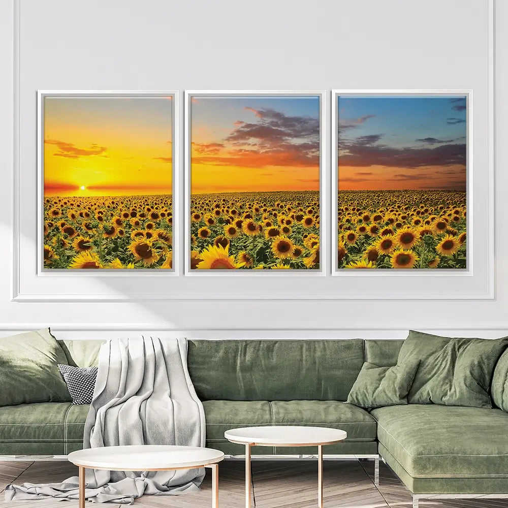 Field Of Blooming Sunflowers Trio Canvas Print Field Of Blooming Sunflowers Trio Canvas Print wall art product gornjak / Shutterstock