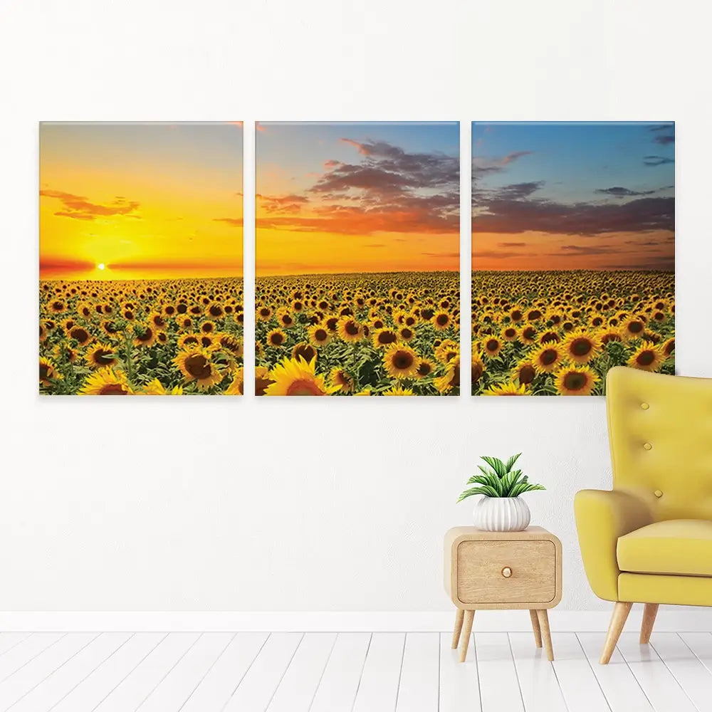 Field Of Blooming Sunflowers Trio Canvas Print Field Of Blooming Sunflowers Trio Canvas Print wall art product gornjak / Shutterstock