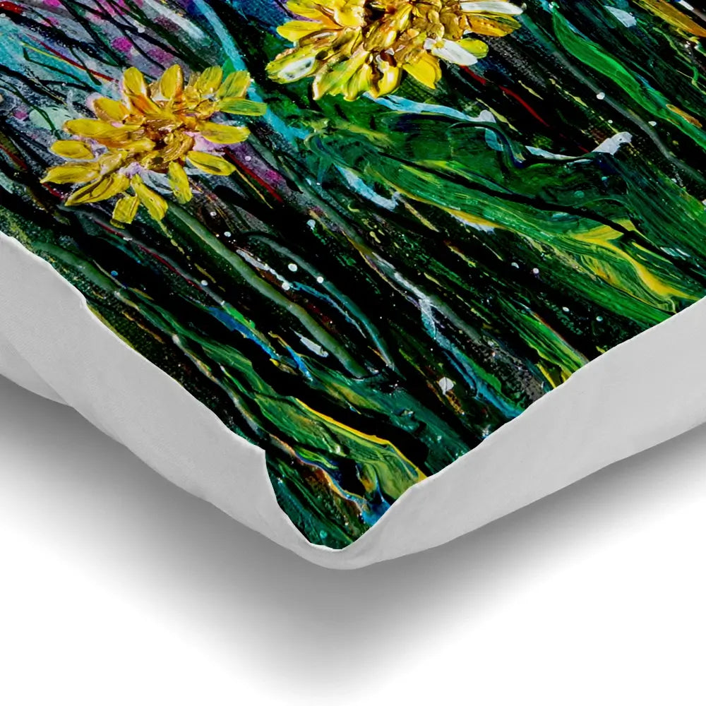 Field Of Flowers And A Bee Cushion Field Of Flowers And A Bee Cushion wall art product Lena Owens - Independent