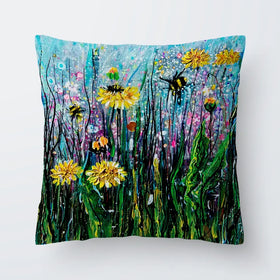 Field Of Flowers And A Bee Cushion Field Of Flowers And A Bee Cushion wall art product Lena Owens - Independent