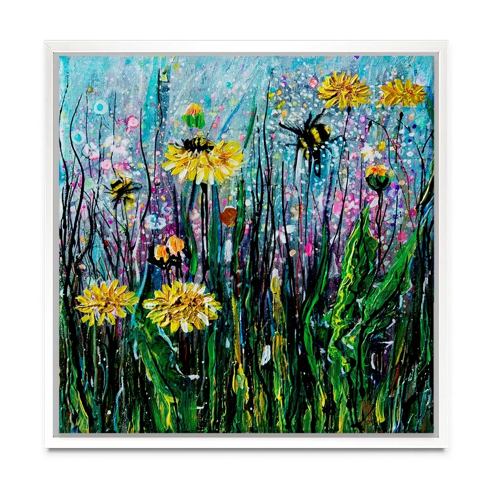Field Of Flowers And A Bee Square Canvas Print Field Of Flowers And A Bee Square Canvas Print wall art product Lena Owens - Independent