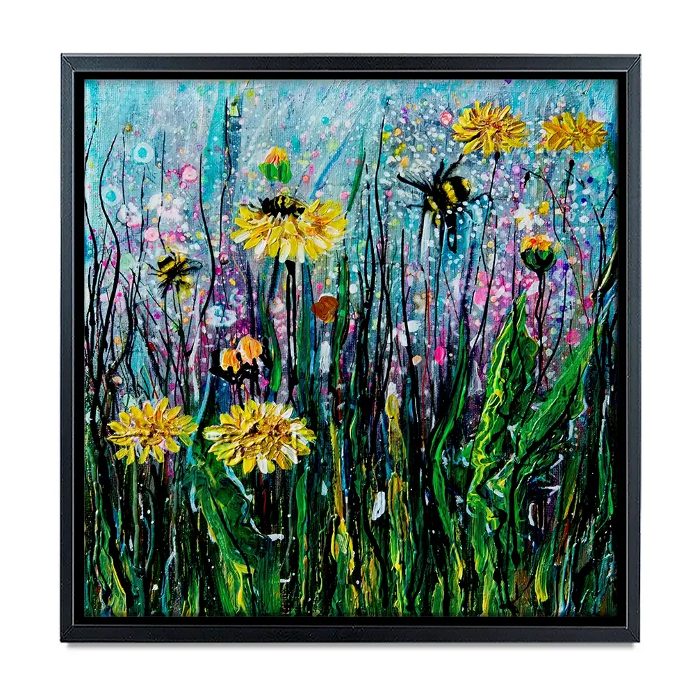 Field Of Flowers And A Bee Square Canvas Print Field Of Flowers And A Bee Square Canvas Print wall art product Lena Owens - Independent