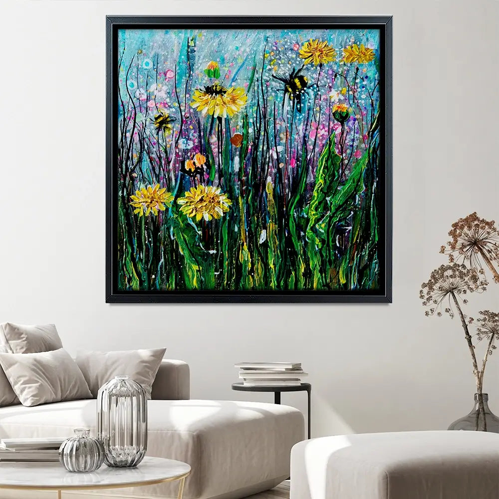 Field Of Flowers And A Bee Square Canvas Print Field Of Flowers And A Bee Square Canvas Print wall art product Lena Owens - Independent