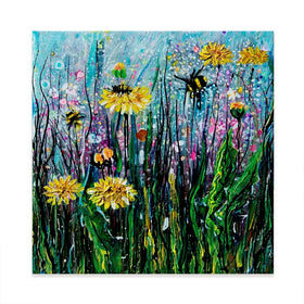 Field Of Flowers And A Bee Square Canvas Print Field Of Flowers And A Bee Square Canvas Print wall art product Lena Owens - Independent