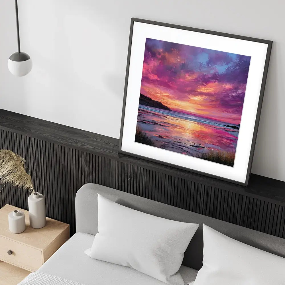 Fire Sky Bay Square Framed Art Print Fire Sky Bay Square Framed Art Print wall art product Art Print Shop