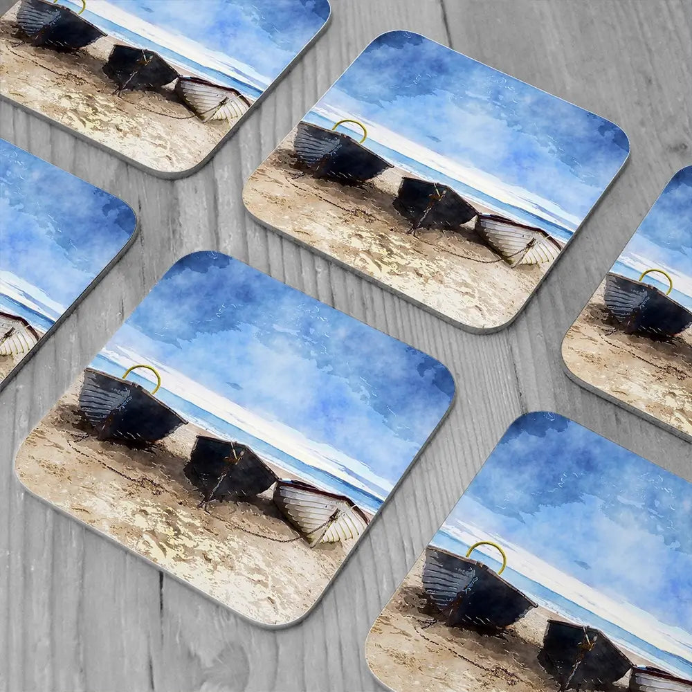 Fishing Boats Under A Brooding Sky Coaster Set Fishing Boats Under A Brooding Sky Coaster Set wall art product Helen Hotson / Shutterstock