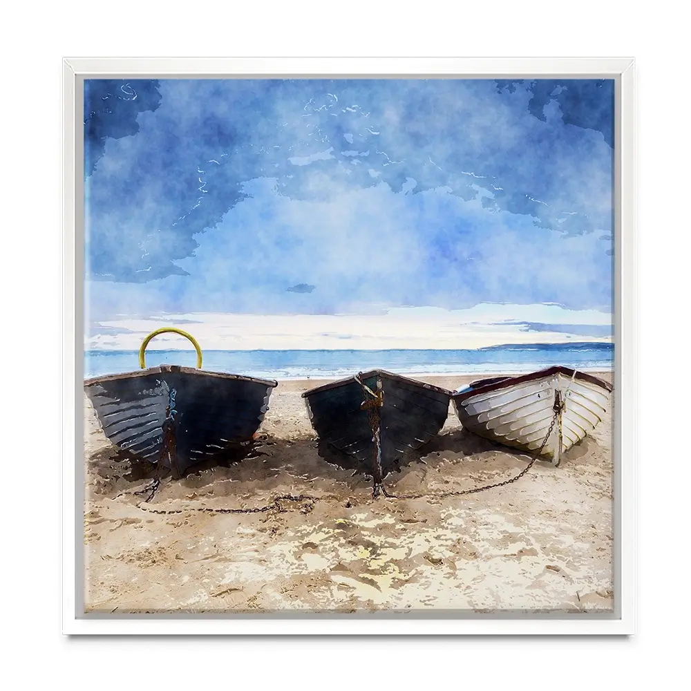 Fishing Boats Under A Brooding Sky Square Canvas Print Fishing Boats Under A Brooding Sky Square Canvas Print wall art product Art Print Shop