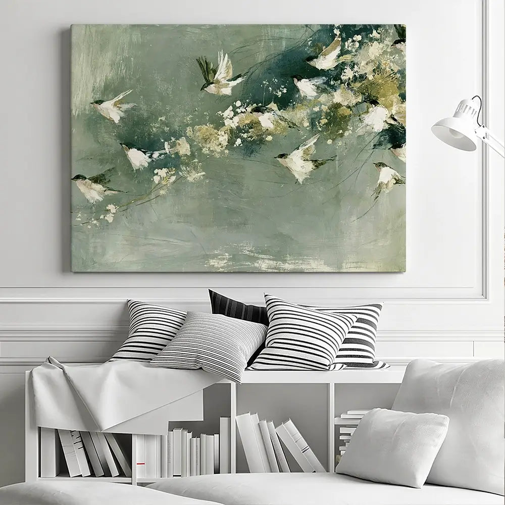 Flight Past Blossoms Canvas Print Flight Past Blossoms Canvas Print wall art product Chromatic Storm Studio
