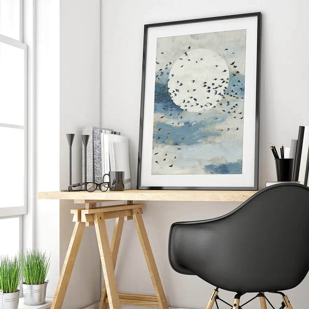 Floating Moon Bird Cloud Framed Art Print Floating Moon Bird Cloud Framed Art Print wall art product Chromatic Storm Studio