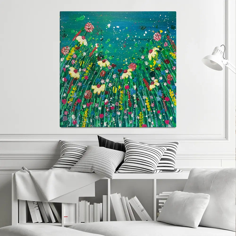 Floral Green Square Canvas Print Floral Green Square Canvas Print wall art product Emma LC Art