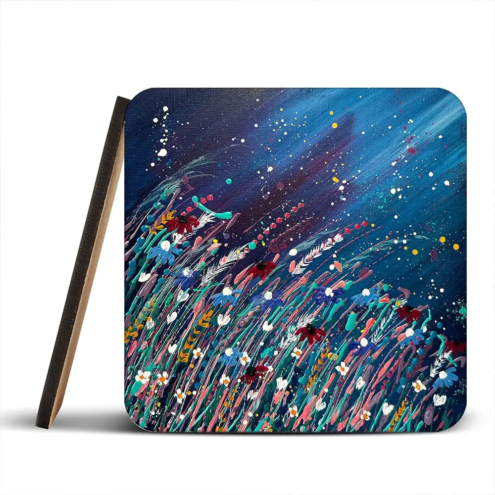 Floral Navy Nights Coaster Set Floral Navy Nights Coaster Set wall art product Emma LC Art