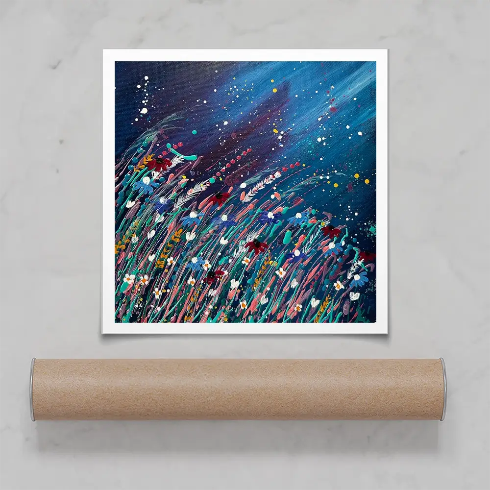 Floral Navy Nights Square Art Print Floral Navy Nights Square Art Print wall art product Emma LC Art