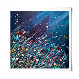 Floral Navy Nights Square Art Print Floral Navy Nights Square Art Print wall art product Emma LC Art