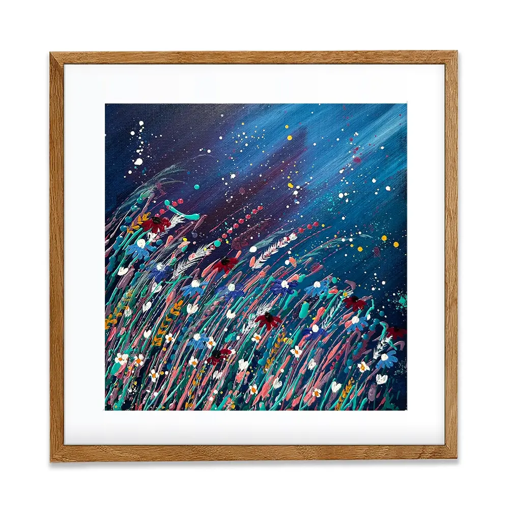 Floral Navy Nights Square Framed Art Print Floral Navy Nights Square Framed Art Print wall art product Emma LC Art