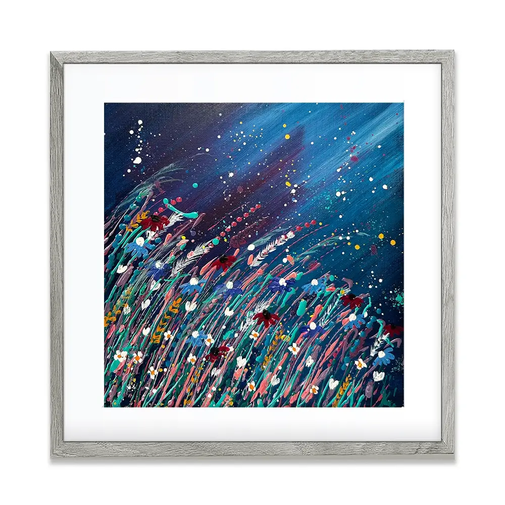 Floral Navy Nights Square Framed Art Print Floral Navy Nights Square Framed Art Print wall art product Emma LC Art