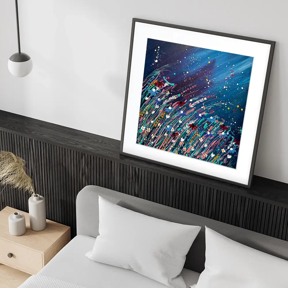 Floral Navy Nights Square Framed Art Print Floral Navy Nights Square Framed Art Print wall art product Emma LC Art