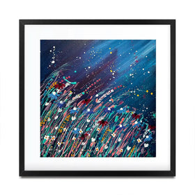 Floral Navy Nights Square Framed Art Print Floral Navy Nights Square Framed Art Print wall art product Emma LC Art