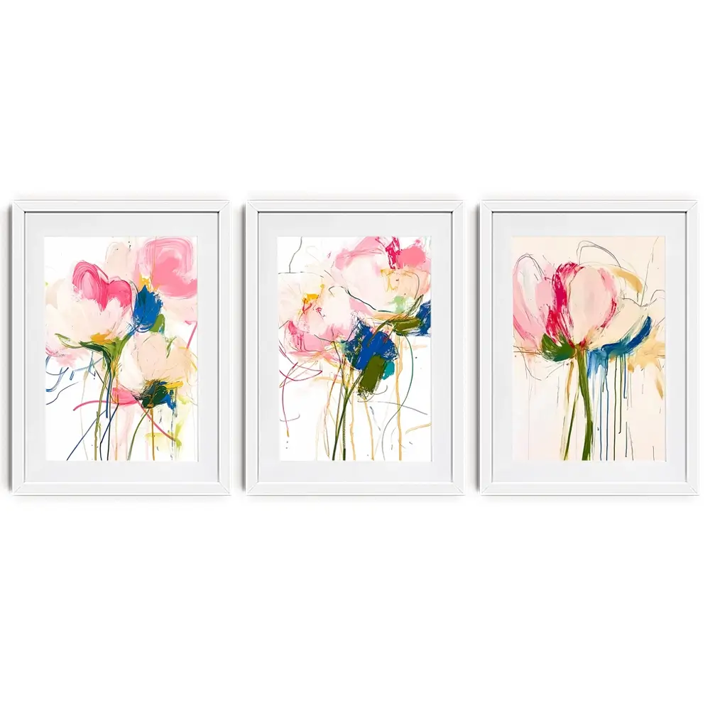 Floral Scribbles Framed Art Print Trio Floral Scribbles Framed Art Print Trio wall art product IAmHomeStudio