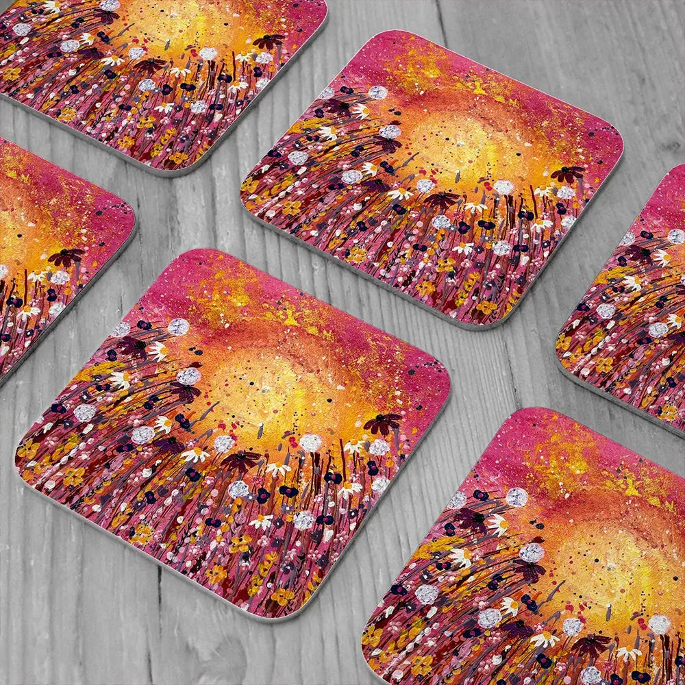 Floral Sunset Warmth Coaster Set Floral Sunset Warmth Coaster Set wall art product Emma LC Art