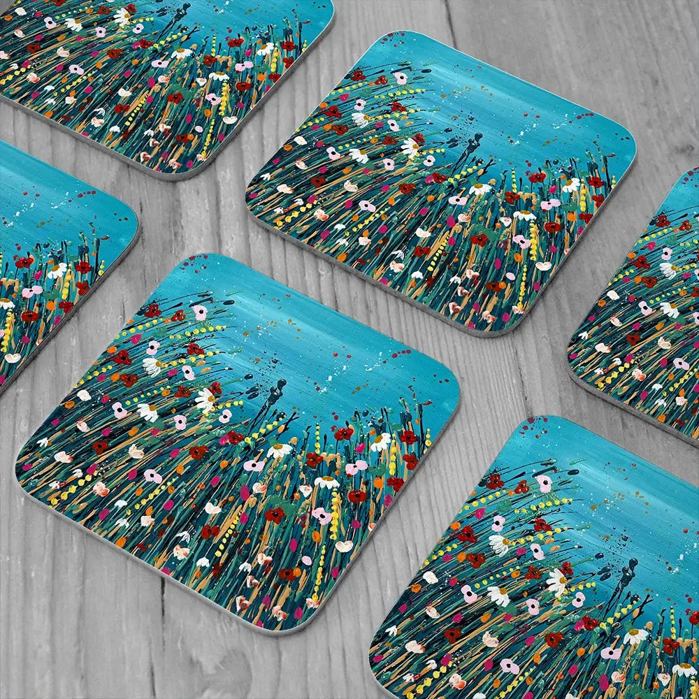 Floral Teal Coaster Set Floral Teal Coaster Set wall art product Emma LC Art