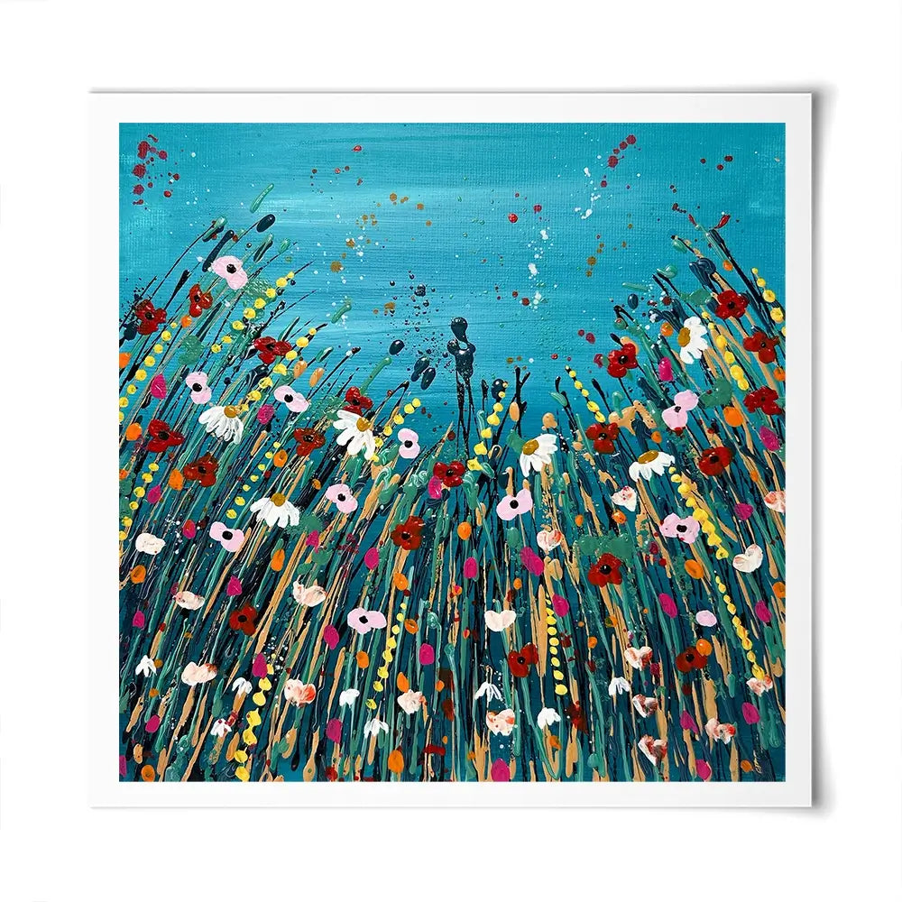 Floral Teal Square Art Print Floral Teal Square Art Print wall art product Emma LC Art