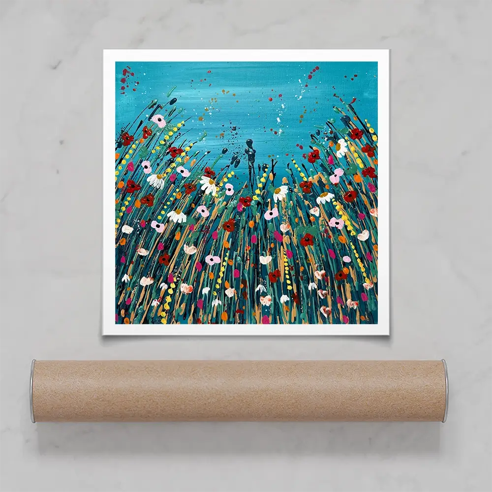 Floral Teal Square Art Print Floral Teal Square Art Print wall art product Emma LC Art