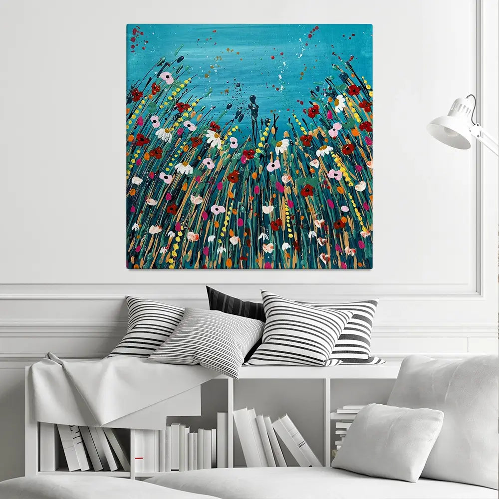 Floral Teal Square Canvas Print Floral Teal Square Canvas Print wall art product Emma LC Art
