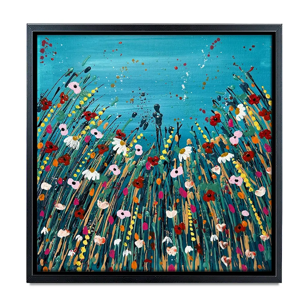 Floral Teal Square Canvas Print Floral Teal Square Canvas Print wall art product Emma LC Art