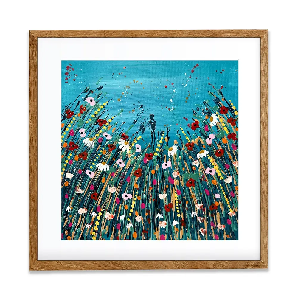 Floral Teal Square Framed Art Print Floral Teal Square Framed Art Print wall art product Emma LC Art