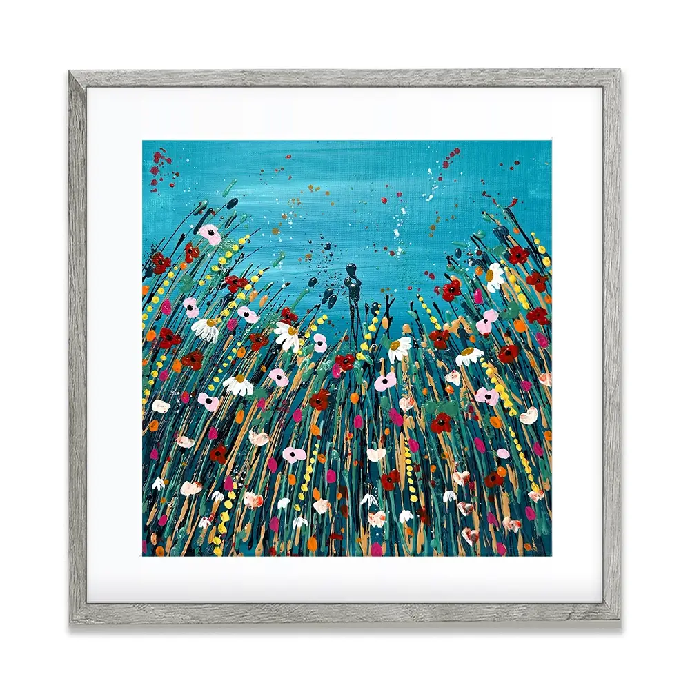 Floral Teal Square Framed Art Print Floral Teal Square Framed Art Print wall art product Emma LC Art