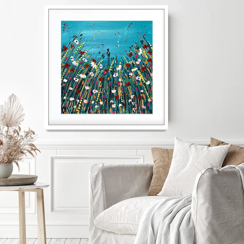 Floral Teal Square Framed Art Print Floral Teal Square Framed Art Print wall art product Emma LC Art