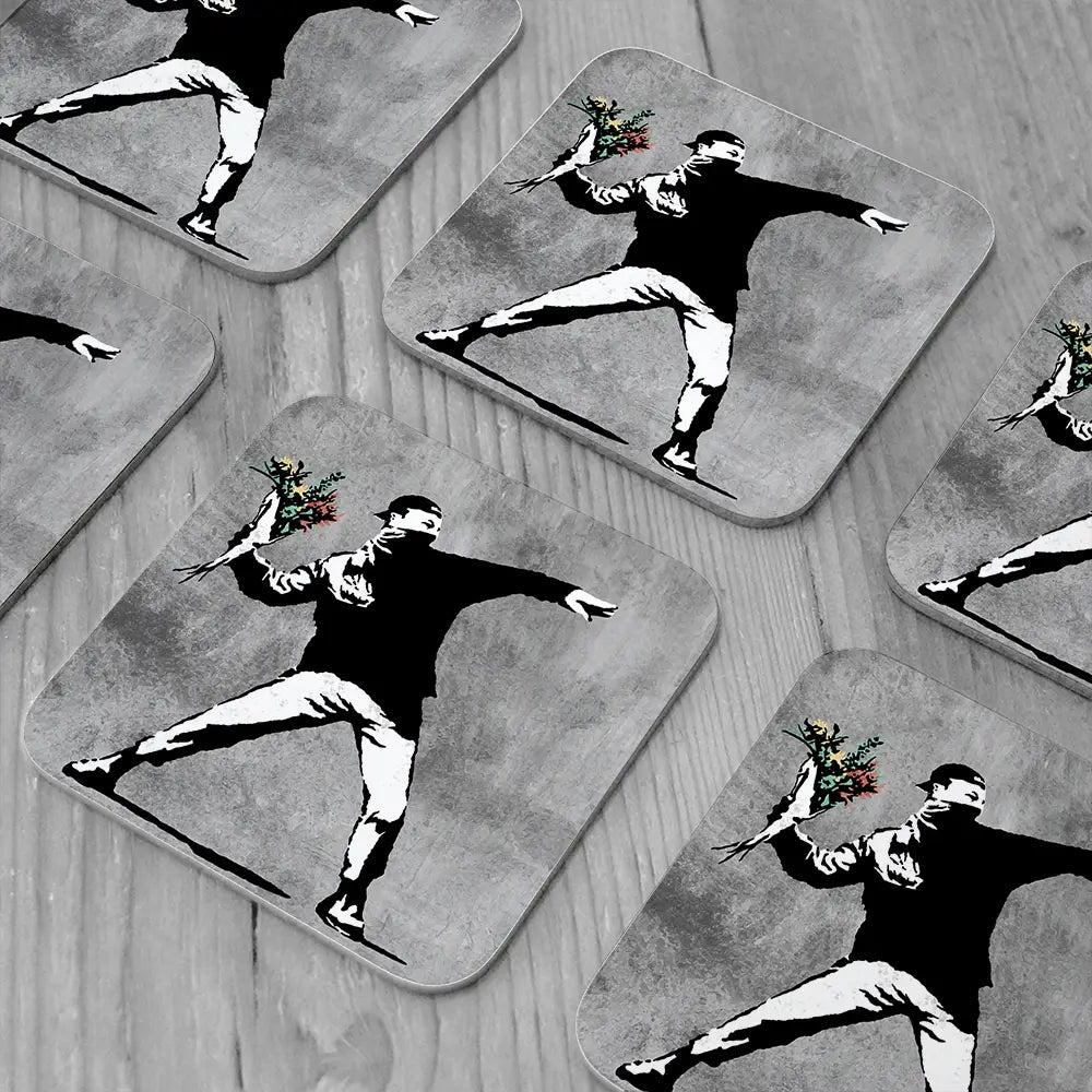 Flower Thrower Coaster Set Rainbow Soul Tree Coaster Set | Rainbow Soul Tree Art Coasters wall art product Banksy